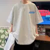 Camiseta de Manga Corta Estilo Hong Kong Ins para Hombre Verano Holgada Versátil Manga de Cinco Puntos Marca de Tendencia Moda Juvenil Top Casual