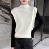 Suéter pullover suelto y suave de lana 100% pura con cuello medio alto para mujer, chaleco de punto para usar en capas, nuevo estilo de otoño e invierno