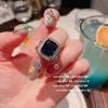Pintura al óleo azul marino profundo rojo sangre de pichón anillo de flor diseñador chapado oro de 18 quilates geométrico cristal afilado Zircón aretes de rosa