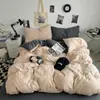 Juego de Cuatro Piezas de Algodón Lavado Producto Nuevo 2024 Color Puro Lavado Cepillado Juego de Cuatro Piezas Dormitorio Individual y Doble Juego de Cama Sábanas