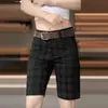 Shorts casuais de cinco pontas xadrez de alta qualidade para homens, calças retas slim, masculinas, de verão, finas, estilosas, da moda