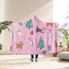 Manta Perezosa con Capucha Desmontable de Franela con Estampado Digital Navideño Manta Chal Cálida de Invierno Cubierta para Sofá