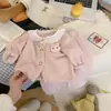 [Sol de Inverno Quente] Roupas de Casa de Renda Traje de Casa Outono e Inverno Infantil Meninas Renda Gola Redonda Casual Duas Peças