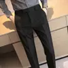 Calça masculina casual estilo britânico, marrom, estilosa e bonita, calça de terno formal para negócios, calça casual de verão slim fit com caimento solto