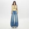Nova Moda Vintage Outono/Inverno 2025 Design Jeans Rasgado Lavado para Mulheres Calças Versáteis Largas Afuniladas Wide-Leg