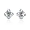 Pendientes de botón de trébol de cuatro hojas giratorio de plata pura s999 seleccionada cuidadosamente, simples, elegantes, atmosféricos, sensación de alta gama
