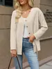 Cardigan Malha Longa Botão Cor Sólida Gola V Moda Outono/Inverno 2026 Novo Transfronteiriço Europeu e Americano Amazon