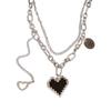 Nuevo collar de mosaico negro con diseño de amor de estilo hip hop para mujer, cadena de clavícula doble decorativa, moderna y elegante.