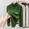 Camada de base térmica feminina para outono e inverno, com design falso de duas peças em cores contrastantes, camiseta de manga longa, top casual e versátil