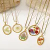 Colar Novo Estilo Transfronteiriço Pingente de Resina Flor Seca Estilo Francês Retrô Estilo Floresta Estilo Pastoral Colar Pequeno Floral de Aço de Titânio para Mulheres