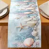 Mantel de Playa Oceánica Transfronteriza Estrella de Mar Concha Serie Impresa Lino Caminos de Mesa Personalizados Decoración de Fiesta Festiva Tapete de Mesa