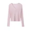 Cardigan de Punto Ligero Cómodo con Protección Solar, Cuello en V, Seda de Morera y Lana, para Mujer, Verano, Delgado, Manga Corta, Ropa Exterior