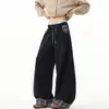 Calça Casual de Outono com Punho e Xadrez Contrastante para Mulheres Estilo Americano Preguiçosa e Relaxada mm Gordinha Calça Longa de Perna Reta Larga