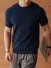 Camiseta de punto de manga raglán con cuello redondo y mezcla de algodón de peso pesado para hombre, Nuevo top casual de manga corta acanalado Primavera/Verano 2026