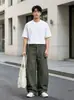Pantalones cargo anchos desgastados lavados para hombre, nuevo estilo de otoño, pantalones casuales relajados simples de pierna ancha hasta el suelo para mujer
