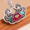 Collar con cierre de seguridad de flor de peonía de plata esterlina s925 para mujer, colgante con candado Lang Ruyi pintado, cadena de suéter larga retro, cadena de clavícula