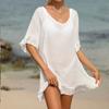 Blusa playera estilo vacaciones transfronterizas europeas y americanas, camisa de color liso con protección solar, blusa holgada tipo bikini con escote en V y volantes.