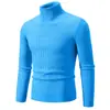 Comercio Exterior al por Mayor Transfronterizo Otoño e Invierno Suéter de Cuello Alto para Hombre Talla Europea y Americana Casual Color Sólido Raya Vertical Jersey Camisa de Punto Base Hombre