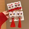 Horquilla de Borla Roja de Danza del León de Año Nuevo para Niñas y Niños, Accesorio Hanfu de Estilo Chino Tradicional, Adorno para el Cabello de Año Nuevo Estilo Chino
