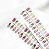 Uñas Postizas Portátiles, Tiras de Uñas Prehechas, Estilo Dulce y Fresco de Dibujos Animados Chinos, Manicura Francesa Degradada Difuminada, Uñas Postizas