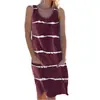 Vestido feminino estilo regata com estampa listrada e bolso, gola redonda, novo para o verão 2026, transfronteiriço europeu e americano Shenghenghui