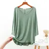 Camiseta Base de Modal para Mujer, Estilo Holgado Delgado con Mangas Tres Cuartos, Ropa Interior de Verano, Pijama Ropa de Casa Talla Grande, Camiseta Corta Delantera y Larga Trasera