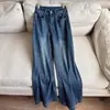 2026 Nuevo Temperamento Retro Azul Oscuro Adelgazantes Pantalones Rectos Pierna Recta Micro Acampanados Pantalones Largos Venta al por Mayor H15BK7007
