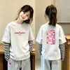 Camiseta de Manga Longa para Meninas, Novo Estilo Outono 2026, Camiseta Básica Casual Duas em Uma Infantil, Top 100% Algodão para Bebês Meninas