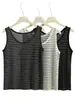 Top Regata Sem Manga de Linho Lyocell Opaco para Mulheres, Novo Estilo de Verão, Peça de Sobrepor ou de Baixo, Listrado com Gola Redonda