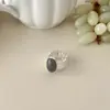 Anel Vintage de Pedra Natural Estilo Francês, Anel Largo Aberto com Textura de Nicho, Anel Versátil de Dedo Indicador de Luxo Leve