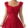 Vestido Rojo de Lunares sin Espalda de Venta Caliente 2026 para Mujer, Nuevo Estilo de Verano, Ceñido a la Cintura, Adelgazante, Estilo para Vacaciones en la Playa Vestido Largo