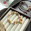 Pulsera de Cuentas Redondas de Jade de Seda Dorada Hotan de Xinjiang Natural para Mujer Exquisita DIY Multi-Gema Pulsera de Cuentas Ábaco Prosperidad Suerte