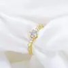 Plata esterlina chapada en plata 925 oro de 14K 7 diamantes pequeños rotos delicado pequeño fresco estilo japonés agete Anillo Anillo Joyería