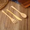 Juego de Cuchillo, Tenedor y Cuchara de Bambú Exquisito Juego de Tres Piezas de Cuchillo, Tenedor y Cuchara de Estilo Occidental Cubiertos de Madera Cuchillo de Bambú