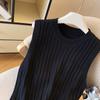 Estilo Popular de Alta Calidad de las Trece Líneas de Guangzhou ~ Vestido Chaleco Simple de Cuello Redondo Otoño Recto Adelgazante Tejido de Punto Caído Vestido Largo para Mujer