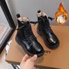 Botas de Couro Infantis 2026 Inverno Clássico Estilo Coreano Cor Sólida Casuais Botas Duplas de Couro de Algodão Botas Martin para Meninas com Forro de Lã