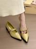 Melodia Verde Névoa! Sapatos Mary Jane de Bico Fino da Moda com Botão Dourado Sapatos de Salto Grosso Femininos Primavera 2025 para o Dia a Dia Francês