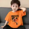 Ropa Infantil Camiseta de Algodón Puro de Manga Corta para Niños Verano Dibujos Animados Impresos Top Camiseta Holgada Fina de Cuello Redondo para Niños
