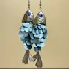Brincos de Escama de Peixe de Concha Azul Estilo Étnico Retro de Alta Qualidade Brincos Exagerados de Nicho Brincos Estilo Boêmio de Férias