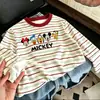 Camiseta de Manga Larga a Rayas de Algodón Puro, Nueva Moda Primavera y Otoño para Niños, Estilosa y de Corte Holgado, Camiseta Básica Versátil para Niños Mayores