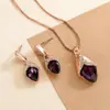 Collar de cristal de aleación de oro rosa transfronterizo, aretes, juego de joyería para boda europea y americana, fabricantes de fuentes, venta al por mayor para mujeres