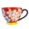 Caneca de café da manhã em cerâmica de alto valor, com relevo pintado à mão, acompanhada de colher, pode ir ao forno de micro-ondas