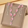 Moda Cruzada Europeia e Americana Conjunto de Colar e Brincos com Borla de Cavalo Olho de Cavalo Cristal Diamante Exquisito Acessórios para Vestuário de Casamento Noiva