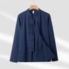 Camisa de Lino y Algodón de Manga Larga para Hombre Estilo Chino con Hebilla Estilo Chino Nuevo Retro Primavera y Otoño Chaqueta de Cuello de Lino para Hombre