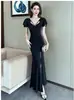 Design Francês Nicho Retrô Vestido Longo Verão Novo Slim Fit High-End Estilo Puro Desejo Vestido de Gola V