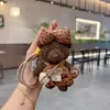 Pantalones de Waffle de Moda Llavero de Peluche de Oso de Dibujos Animados Muñeca Creativa con Estampado de Leopardo Encanto para Bolso Linda