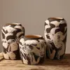 Conjunto de três vasos de cerâmica retrô com pinceladas feitas à mão, vaso de flores de cerâmica grossa estilo Wabi-Sabi, padrão artístico de pinceladas, ornamento para arranjo floral