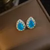 [Acero de Titanio] Nuevo Conjunto de Collar y Pendientes de Lujo Ligero con Zirconia Azul en Forma de Gota y Pendientes y Collares con Personalidad Microincrustados
