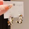 Brincos Redondos em Forma de C Geométricos com Contas Prateadas Outono e Inverno Retro Maillard Elegantes Versáteis Nicho High-End