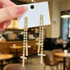 Pendientes de cadena largos con borlas y cruz de diamantes completos de lujo, pendientes largos dulces y geniales con incrustaciones de diamantes, elegantes y con atmósfera para banquetes
